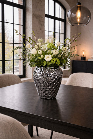 Moderne Vase „Leyte“ Erdbeere anthrazit D19,5 cm – strukturierte Keramik Vase für Wohnzimmer Deko & Trockenblumen