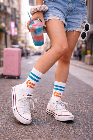 Sportliche Baumwollsocken – superweich, gepolstert & bequem “Good vibes” (Einheitsgröße)