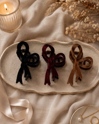 Braune Samt Haarspange mit Schleife 11 cm – elegante Haarklammer für Herbst, Winter & Dirndl