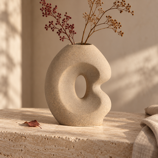Vase | BELLARO | beige Keramik mit Loch