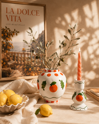 Fayence Vase Orange – Handgefertigte Dekovase Ø17,4 cm
