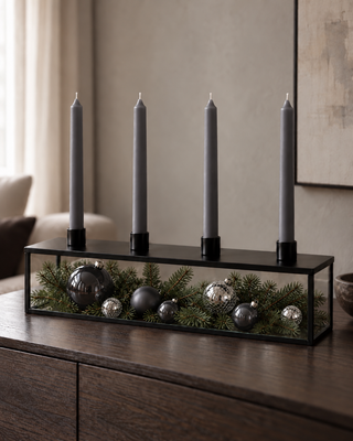Kerzenhalter aus Metall & Glas – Schwarz, 40 cm