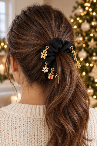 Scrunchie „Classic Black“ – Schwarz & 6 Charm-Ösen