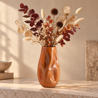 Vase | EVARA | gekräuseltes bernsteinfarbenes Glas | 16 x 27 cm