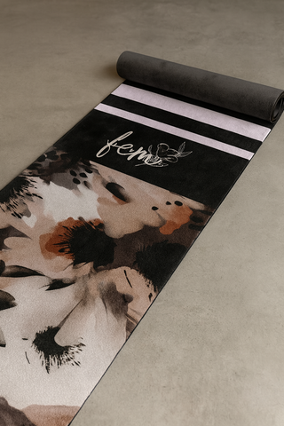 Yoga Matte / Sportmatte Flowerprint beige-braun Stripes