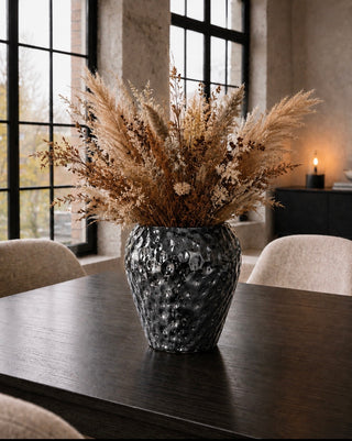 Moderne Vase „Leyte“ Erdbeere anthrazit D19,5 cm – strukturierte Keramik Vase für Wohnzimmer Deko & Trockenblumen