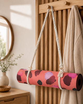 Makramee Yogamatten-Tragegurt aus Baumwolle mit Holzringen – Natur