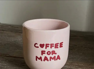 Kaffeebecher Keramik "Coffee for Mama" beige-rose