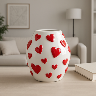 Herzförmige Vase aus Dolomit – Rosa & Rot | Dekovase von Housevitamin  16x16x17,5 cm