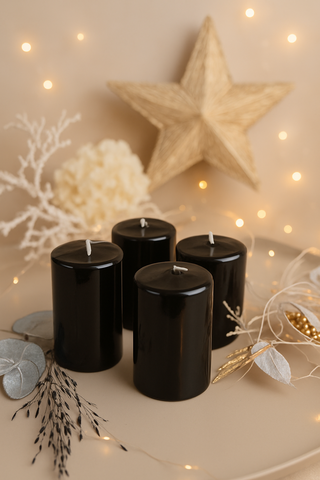 Kerzenset hochglanz schwarz im 4er Set, Weihnachtlicher Hinterrund, für Adventskränze