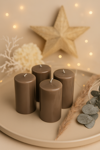 Adventskerzen – 4er-Set Sand-Braun glänzend, H10 cm Ø6 cm