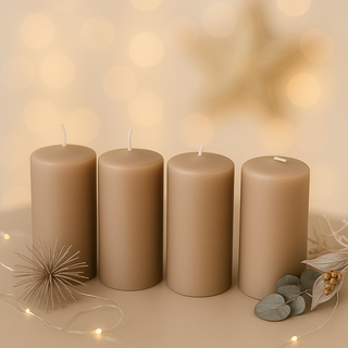Adventskerzen – 4er-Set Taupe Matt H13 cm Ø7 cm