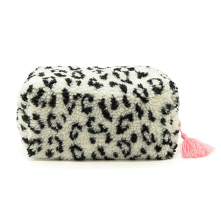 Kosmetiktasche Teddy Leo Weiß/Rosa – Beauty Bag mit Quaste – Make-up Tasche mit Reißverschluss 21x11,5x10 cm