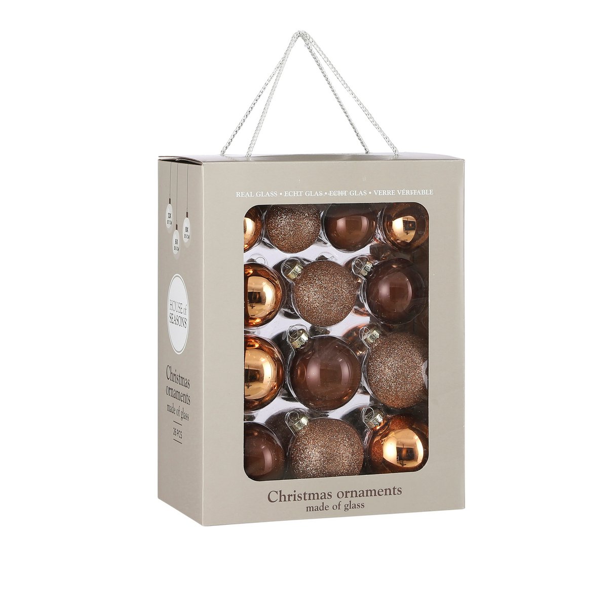 Christmas Balls Set - 26 Pieces - Ø7 cm - Glass - Brown