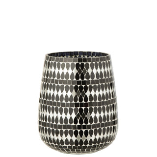 Teelicht-Glas, Mosaik, grau/weiß/schwarz, weißer Hintergrund