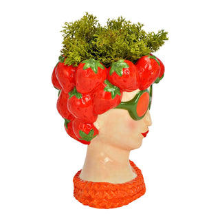 Vase Frau mit Erdbeer Dekor – Bunte Keramikvase 18 cm