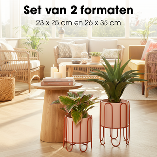 Blumentopf Set Dione Rosa auf Ständer – 2er Set Metall Pflanzgefäße modern – stilvolle Wohnzimmer Deko & Wohnaccessoires