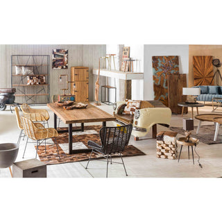 Rattan Armlehnstuhl mit Metallgestell – Handgefertigter Korbstuhl im Vintage & Factory Stil Set a 2