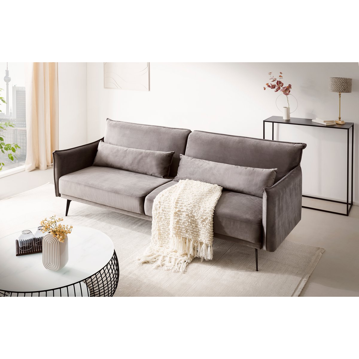 3-Sitzer Sofa Samt Grau