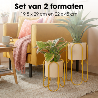 Blumentopf Set Gelb mit Ständer – 2er Pflanzenständer Metall | Mica Decorations Donau