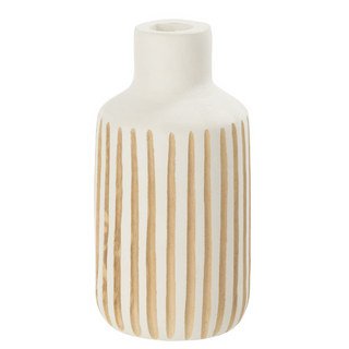 Deko-Vase aus Holz in Weiß – Stilvolle Blumen- & Pflanzenvase von J-Line | 33 cm