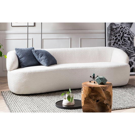 Nierensofa 3-Sitzer Bouclé Stoff Weiß