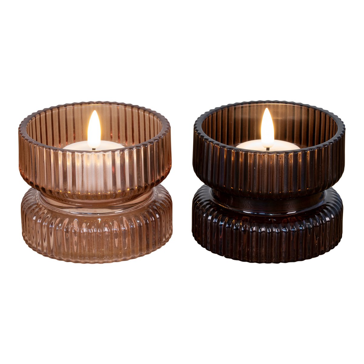 Candle holder - Amber and brown, set of 2