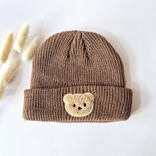 Rammelaartje Bär Beanie – Braune warme Strickmütze für Babys und Kleinkinder