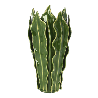 Keramikvase „Aloe Vera“ Grün – Moderne Designvase mit Blattstruktur | H 31 cm