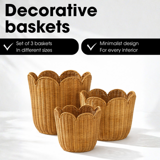 Rattankorb Set 3er – Aufbewahrungskörbe aus Rattan rund | Mica Decorations Eleta