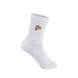Croissant Socken mit Stickerei – Lustige Frühstückssocken aus Baumwolle für Damen, Herren & Kinder