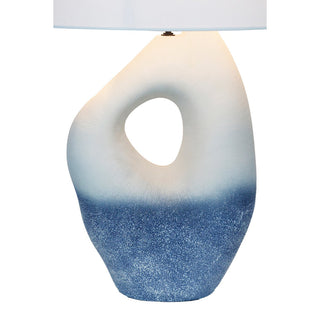 SalesFever Tischleuchte Keramik Blau-Weiß – Handbemalte Design-Tischlampe mit Leinenschirm, 69 cm