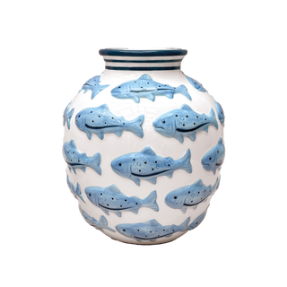Keramikvase mit Fischmotiv in Blau – Poetische Design-Vase für Slow-Life-Dekoration