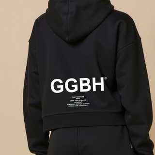 Crop Hoodie mit Reißverschluss "GGBH" - Black