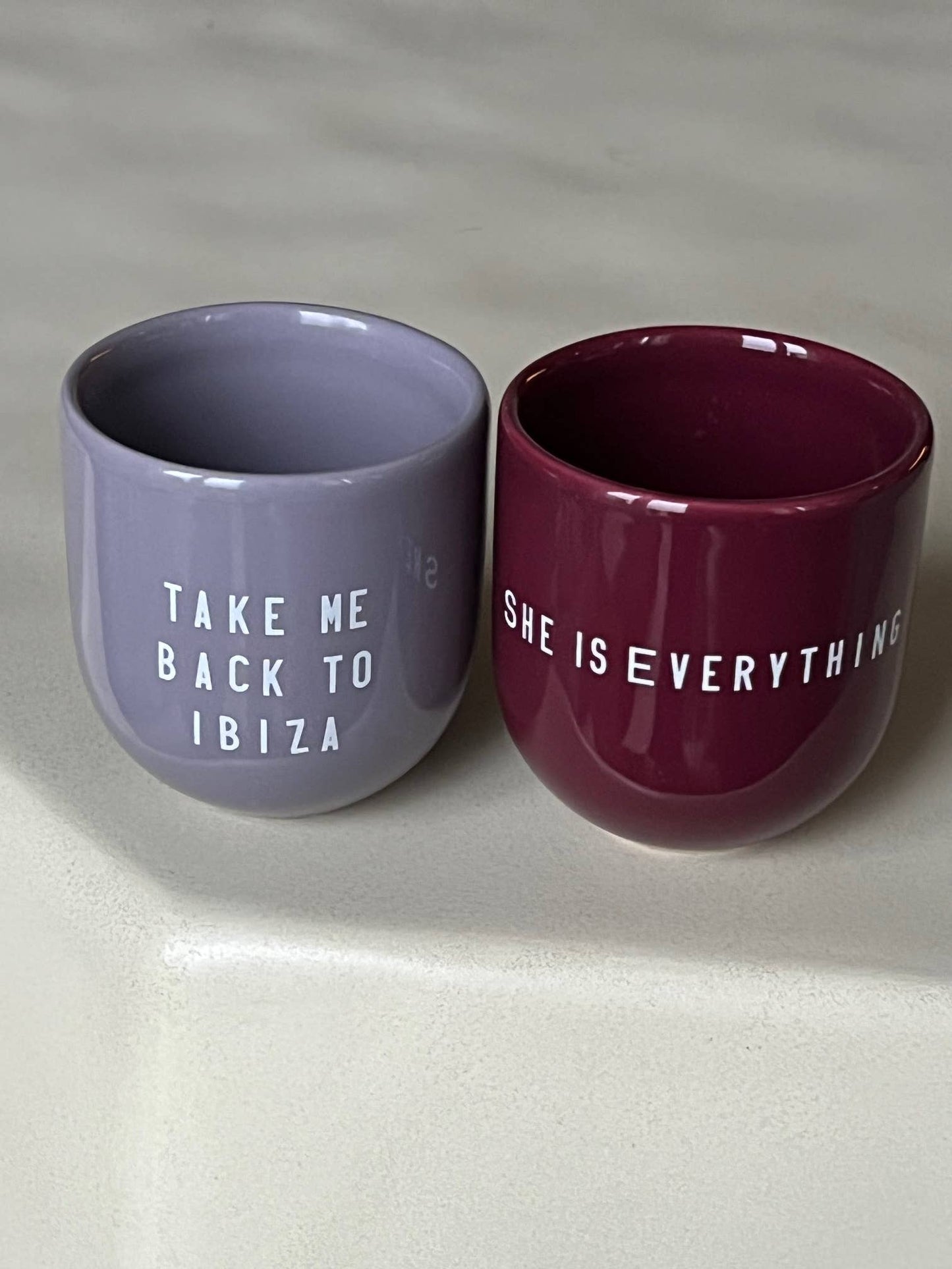 Kaffeebecher Keramik "Take me back to Ibiza" lila