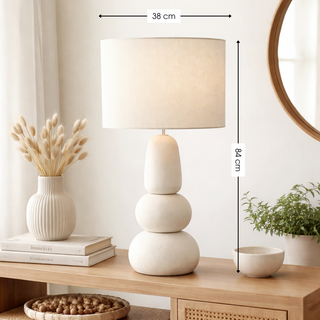 Menko Tischlampe 84 cm – Keramik Tischleuchte in Creme mit E27 Fassung, Moderne Nachttischlampe für Wohnzimmer & Schlafzimmer