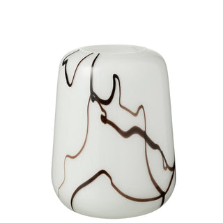 Glasvase weiß, schwarze und braune Linien , heller Hintergrund