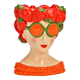 Vase Frau mit Erdbeer Dekor – Bunte Keramikvase 18 cm