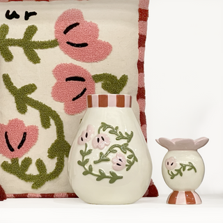 Moderne Fayence Vase Rosa – Handgemachte Keramik Vase für Trockenblumen & Wohnzimmer Deko Ø14,4 cm