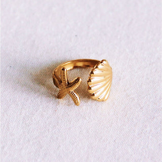 Sommerlicher Edelstahl-Ring mit Seestern & Muschel – Größe 7 (17,3 mm) von Bazou