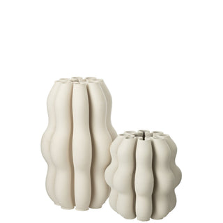 Große Vase Naos aus Keramik in Beige – Zeitlose Design-Vase von J-Line 40 cm hoch