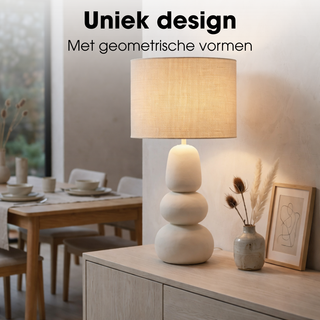 Menko Tischlampe 84 cm – Keramik Tischleuchte in Creme mit E27 Fassung, Moderne Nachttischlampe für Wohnzimmer & Schlafzimmer