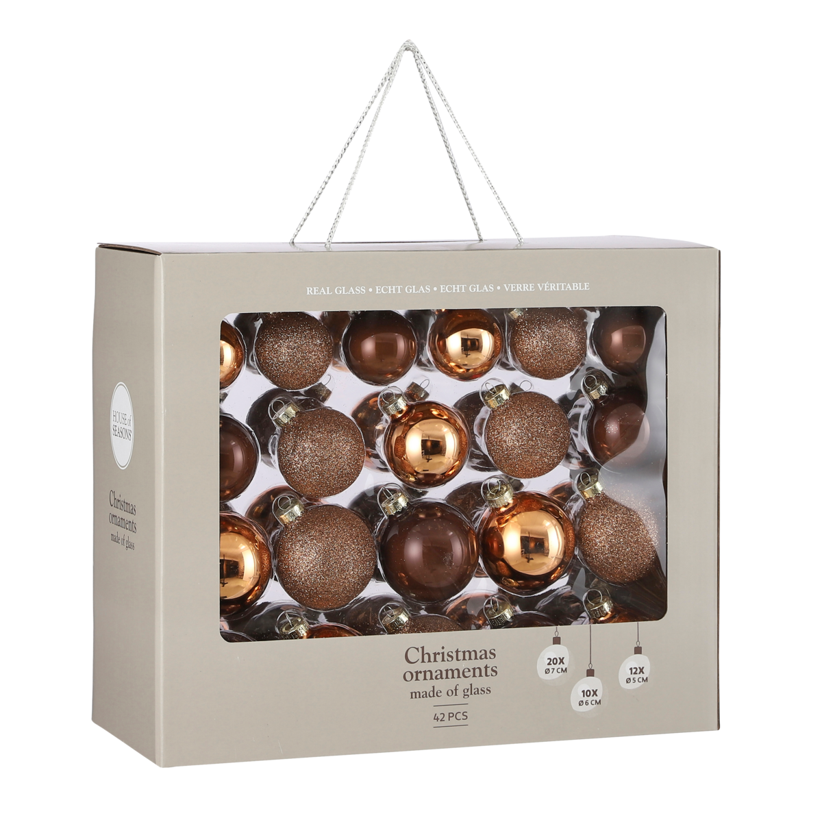 Christmas Balls Set - 42 Pieces - Ø7 cm - Glass - Brown