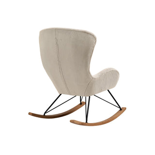 Schaukelstuhl in Lammfelloptik Beige – Moderner Scandi Schaukelsessel mit Eichenholz-Kufen