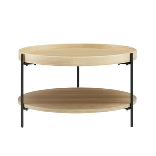 cpuchtisch holz mit zwei ebenen, schwarze metallbeine, weißer hintergrund