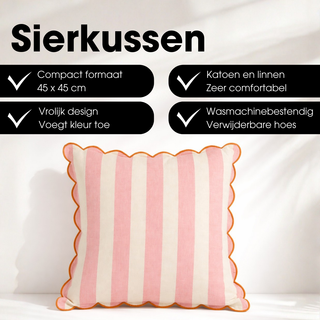 Dekokissen Rosa 45x45 cm – Gestreiftes Sofakissen mit Baumwolle & Leinen | Mica Decorations