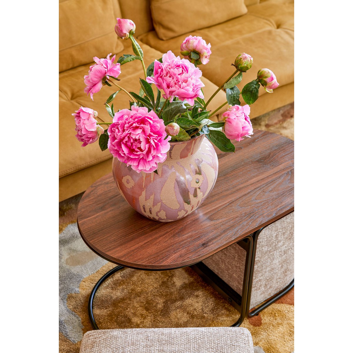 Javi Vase – H28 x Ø28 cm – Keramik – Rosa, Beige