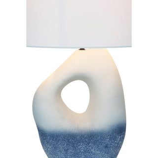 SalesFever Tischleuchte Keramik Blau-Weiß – Handbemalte Design-Tischlampe mit Leinenschirm, 69 cm
