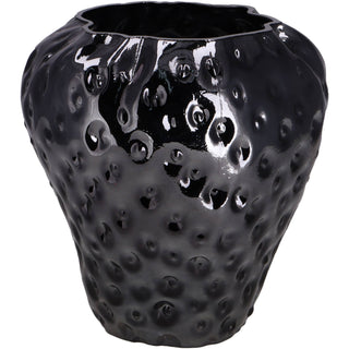 Moderne Vase „Leyte“ Erdbeere anthrazit D19,5 cm – strukturierte Keramik Vase für Wohnzimmer Deko & Trockenblumen