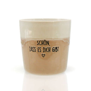 Mea Living Becher „Schön, dass es dich gibt“ – Steingut Tasse Braun – 280 ml – Handgemacht Geschenkidee